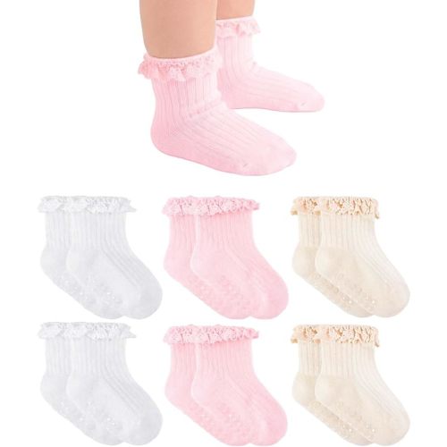Baby Girl Anti Slip Grip Socks Cute Frilly Ruffle Ankle Socks Soft Breathable Cotton Non Skid Newborn Infants