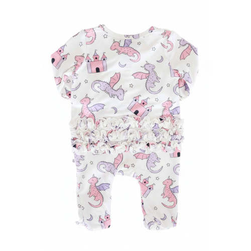 Dragon Adventure Ruffle Zipper Footie in Pink | Caden Lane