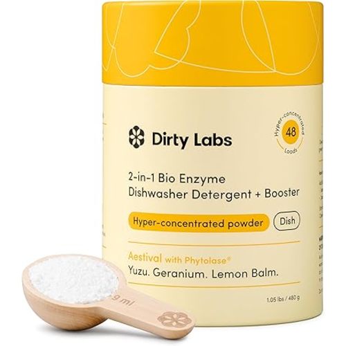 Dirty Labs | Dishwasher Detergent and Booster | Aestival Scent | 48 Loads (1 lb) | Ultra Clean, Spot Free, Quick Wash Optimized | Hyper Concentrated