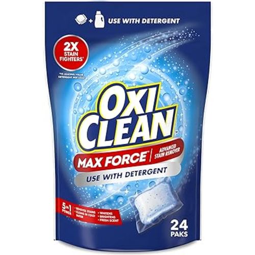 OxiClean Max Force Advanced Stain Remover Power Paks, Color-Safe, Bleach-Free Kids and Baby Essential, Use with Detergent to Remove Messy Stains like Berries, Juice, Mud, Grass, 24 Count