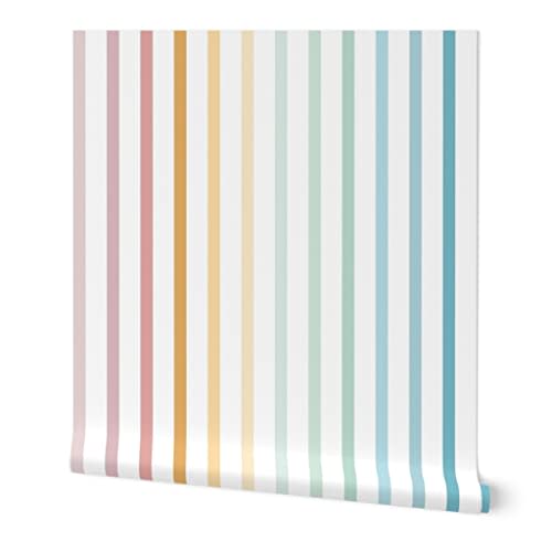 Spoonflower Whimsical Rainbow Peel and Stick Removable Wallpaper | Roll 24" x 36" | Pastel Modern Kids Room Children Thin | Self-adhesive, removable and renter-friendly