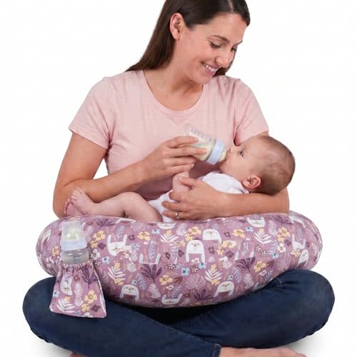 Nursing Pillow & Breastfeeding Pillow with Safety Buckle - Upgraded Design, Large Size for Tummy Time & Sitting Support, Breathable Washable Cover (0-12 Months)