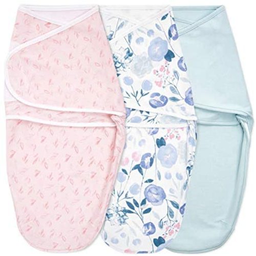 aden + anais Essentials Easy Wrap Swaddle, Cotton Knit Baby Wrap, Newborn Wearable Swaddle Sleep Sack, 3 Pack, Flowers Bloom, 0-3 Months