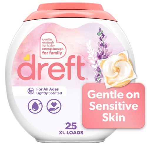 Dreft Laundry Detergent Pacs, Lightly Scented, Lavender, For Baby and Family, XL Pacs, 25 Count