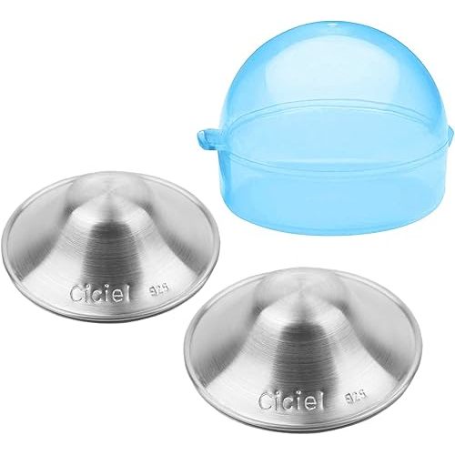 The Original Silver Nursing Cups - Nipple Shield - Breastfeeding Essentials Must Haves - Nipple Shields for Breastfeeding Newborn - (Regular (Blue Case))