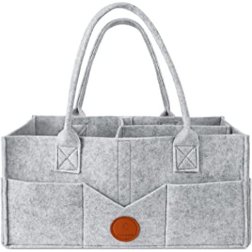 Maliton Diaper Caddy Organizer - Diaper Caddy for Baby Nursery Storage, Felt Diaper Organizer for Baby Stuff with Handle, 15" x 9" x 7" Portable Baby Basket Boy Girl Changing Table Organizer (Grey)