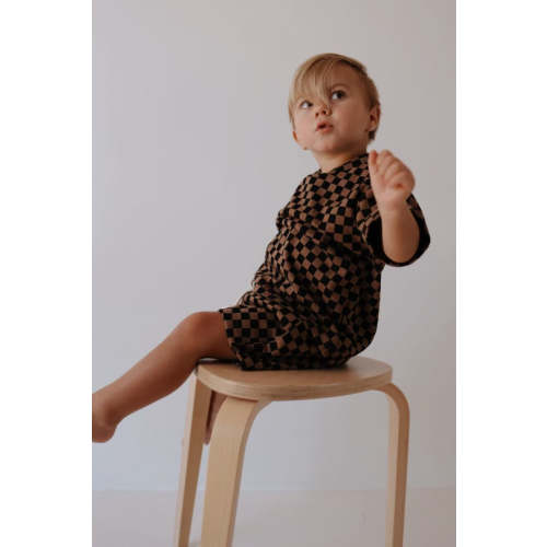 Ribbed Short Set | Black & Brown Checkerboard