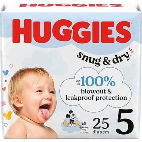 Huggies Size 5 Diapers, Snug & Dry Baby Diapers, Size 5 (27+ lbs), 25 Count, Packaging May Vary