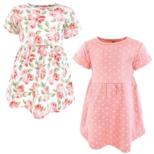 Luvable Friends Hudson Baby Short-Sleeve Dresses 2pk, Petal Pink Pattern, 0-3M