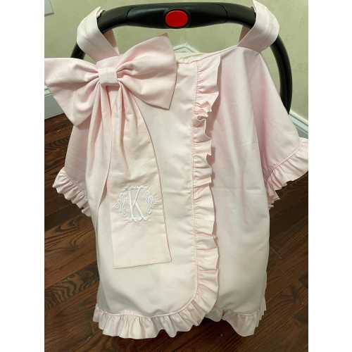 Monogrammed Car Seat Canopy with Large Bow and Ruffle