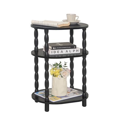 MaxSmeo Black Side Table, 3-Tier Small Oval End Table, Modern Night Stand Wood Accent Table for Living Room, Bedroom, Black