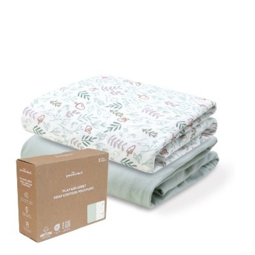 The Peanutshell Woodland Botanical, Solid Sage Organic Cotton Playard Sheets for Baby Boys and Girls, 2 Pack