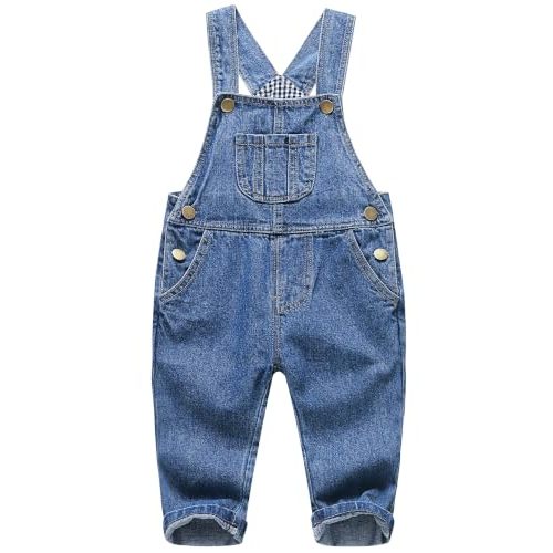 KIDSCOOL Toddler Baby Denim Overalls Ripped Holes Jean Bib Romper Jumpsuit | Toddler baby denim overalls, unisex ripped distressed jean bib romper, cute gingham lining jumpsuit, infant soft outfit
