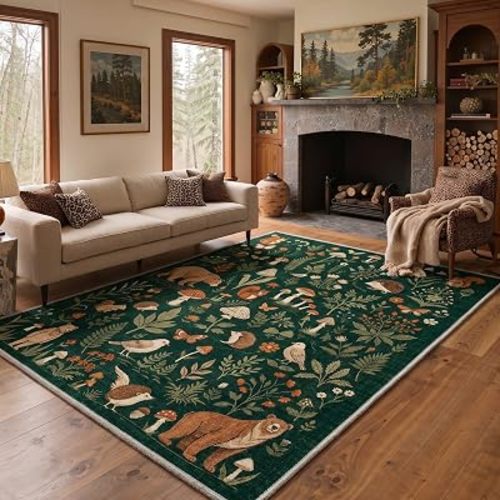 GENIMO 6X9 Washable Area Rug for Living Room, Animal Forest Non Slip