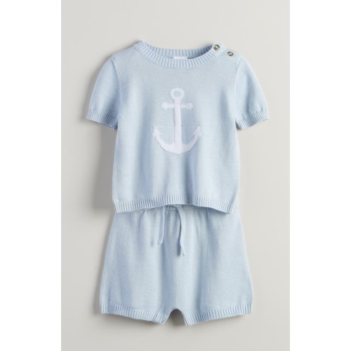Motif Short Sleeve Cotton Blend Sweater & Shorts Set
