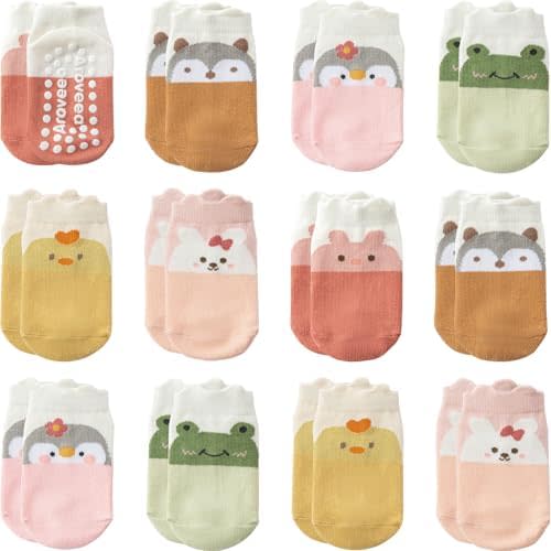Baby Toddler Socks Grip Non Slip Boys Girls Cotton 12 Pack for Kids Ankle Cute Socks 6M-7Years