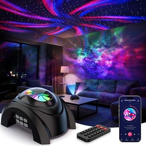 Star Projector with Bluetooth & White Noise, Remote, Timer, Night Light for Kids Room