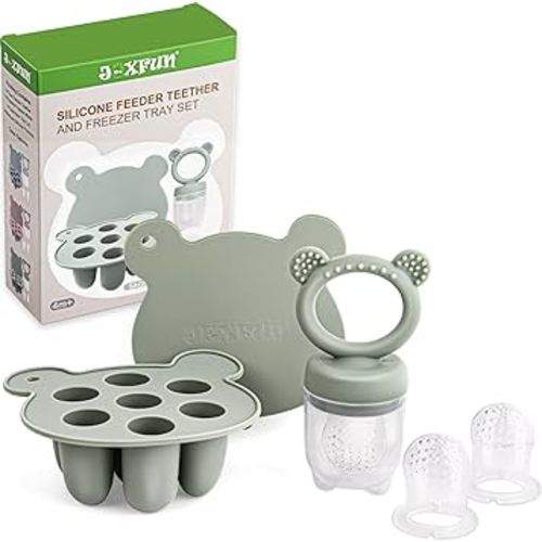 Silicone Baby Fruit Food Feeder & Mini Freezer Nibble Tray, Breastmilk Popsicle Molds for Baby Teething Relief, BPA Free Silicone Teething Toys Feeder for Safe Infant Self Feeding, Extra Food Pouches