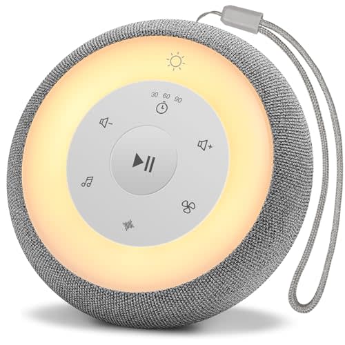 KASCIMU Portable Sound Machine Baby with Night Light, White Noise Sound Machine with 28 Soothing Sounds for Kids Adults Sleeping, Timer, Rechargeable Sound Machine for Nursery Home Travel