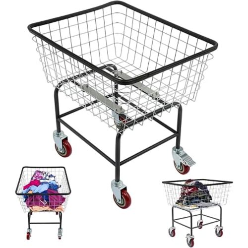 Wire Laundry Cart with Wheels, 110Lbs 26.77 x 21.5 x 26 inch