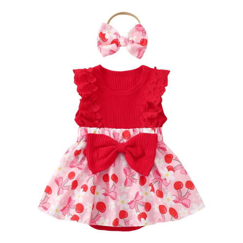 Karoyedx Toddler Rompers Newborn Baby Girl Summer Clothes Sleeveless Smocked Romper Dress Ruffles Jumpsuit Bodysuit with Bow Headband Hot Pink Size,6-12 Months