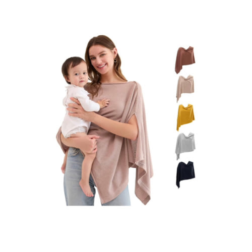 Momcozy Nursing Cover for Breastfeeding, Soft Privacy Poncho, Multi-Use Nursing Shawl, Portable Breast Feeding Covers for Women, Includes Laundry Bag (Brown)