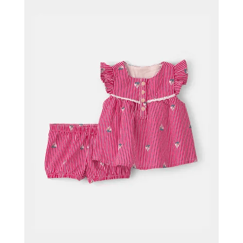 Baby Girl 2-Piece Teddy Bear Sailboat Top & Short Set - Red - OshKosh B'gosh | Carter's