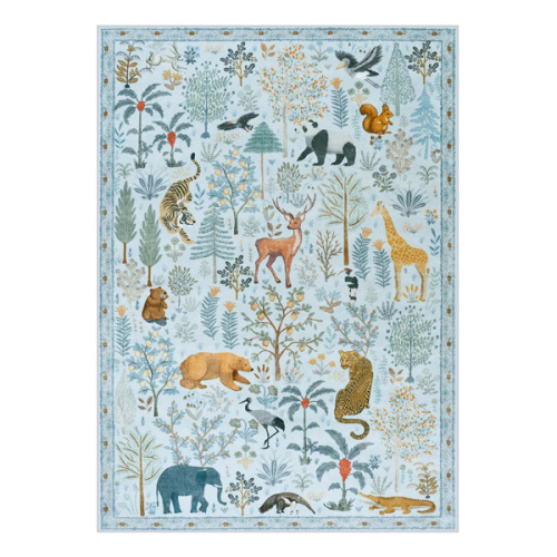 Roam Washable Jungle Animals Blue Rug