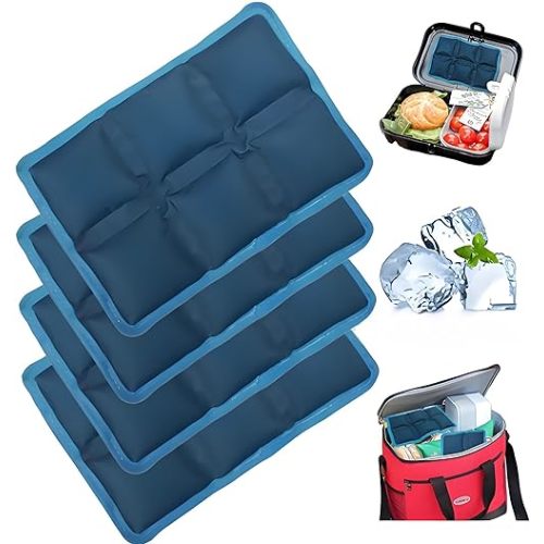 4pcs Ice Packs for Lunch Boxes & Coolers - Reusable,Lightweight Cooler Ice Pack for Food Freshness, Drinks Freezer (6”x4”x0.7”) - Non-Toxic Cooler for Picnic, School, Sports & Camping