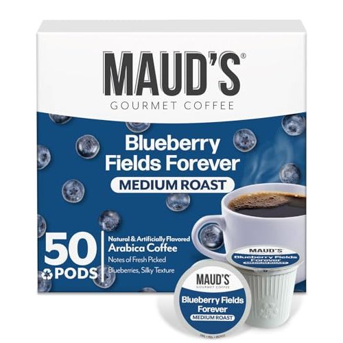 Maud's Blueberry Flavored Coffee Pods, 50 ct, Medium Roast Flavored Coffee in Recyclable Single Serve Pods – 100% Arabica Beans, Compatible with Keurig K Cups Maker