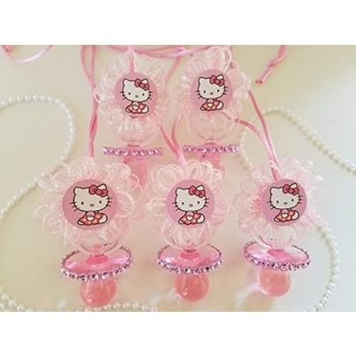 12 Hello Kitty Pink Pacifier Necklaces Baby Shower Game Favors Prizes Girl Decor