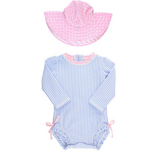 Baby Girls Ruffled Rash Guard Swimsuit with Hat UPF 50, 2 Piece Set