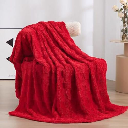 Red Fleece Throw Blanket 50”×60”Checkered Design for Couch Sofa