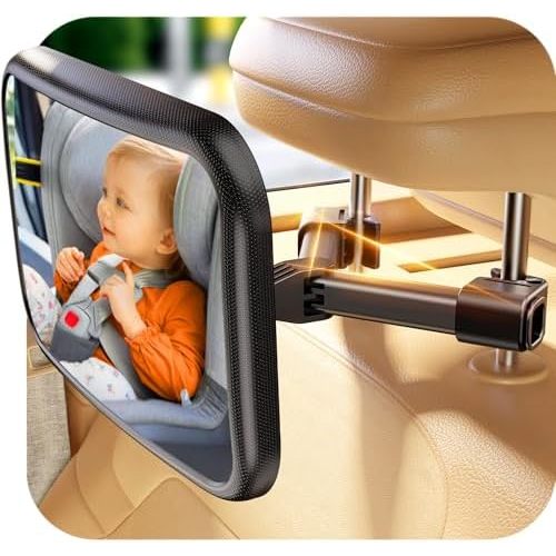 Baby Car Mirror for Rear Facing Car Seat, Patented Stable Hook Clip