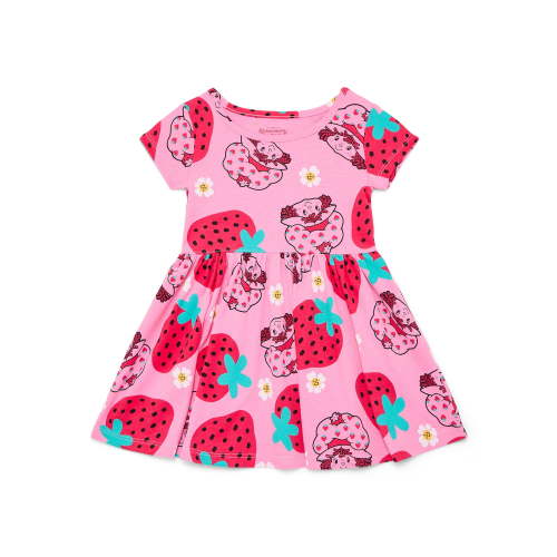 Strawberry Shortcake Toddler Girls Allover Print Dress with Short Sleeves, Sizes 12M-5T