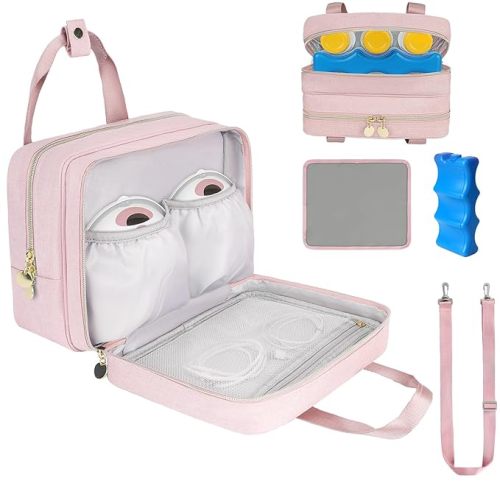 Wearable Breast Pump Bag with Cooler Compartment Compatible with Momcozy M5/S12 Pro, Elvie & Medela Pump in Style, Carrying Case with a Ice Pack & Waterproof Mat for Breast Pump and Accessories,Purple