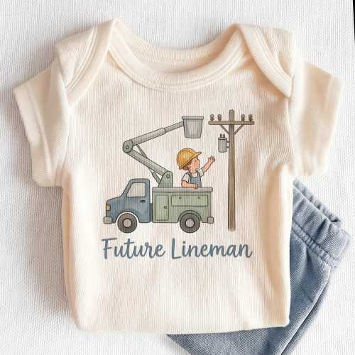 Future Lineman Baby Onesie - Cute Electrician Bucket Truck Bodysuit