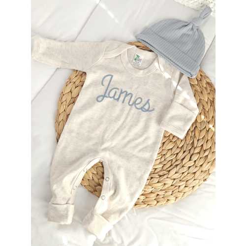 Baby Home Coming Outfit sleeper and Hat Set Personalized Newborn Gift Embroidered Name Gift for Baby Shower Footie Cotton Romper for Baby