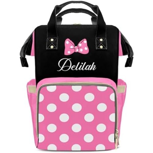 Custom Diaper Bag Backpack for Moms with Name - Personalized Nursing Bag Insulated Pockets and Casual Daypack Travel Bag for Girls