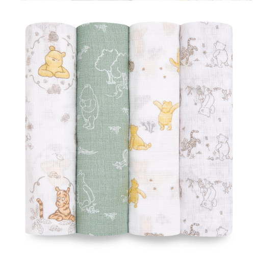 Aden + Anais™ x Disney Baby, Cotton Muslin Swaddle Blanket, Winnie the Pooh, Unisex, Infants, 4-Pk