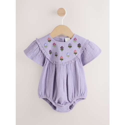 Purple Embroidered Baby Bloomer Romper (0mths-2yrs)