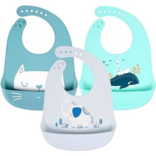 YINGJEE(3 Pack) Cute Silicone Baby Bibs For Babies&Toddler, Bebe waterproof Bibs, Girl, Boy Fille Silicone Baby Feeding Bib Set, BéBés bib, Unisex Baby Feeding Supplies with food catcher pocket……
