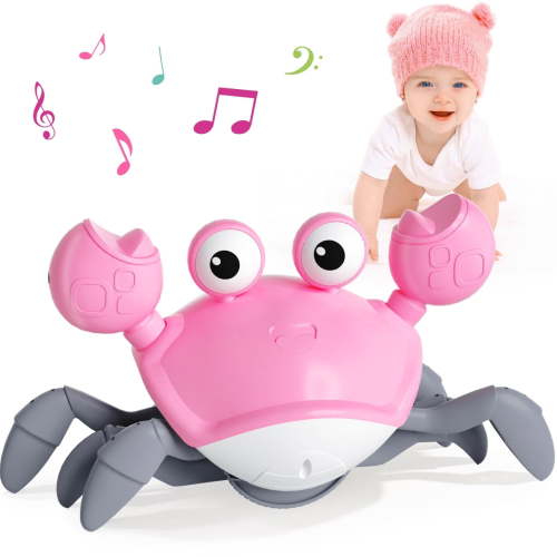Pink Induction Crawling Crab with Music,Walking Dancing Crab Toy for Babies,Montessori Toy