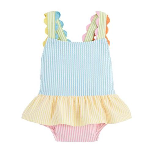 Girls' Seersucker Ric Rac Swimsuit | Adorable Swimwear for 3-6M | Mud Pie