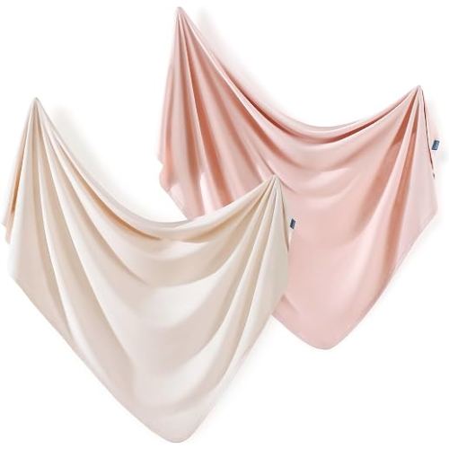 GRSSDER 2 Pack Newborn Swaddle Blanket, Ultra Soft Stretchy Jersey Knit Extra Large Size 33 x 44 Receiving Blankets for Easy Swaddling Baby Snug and Cozy