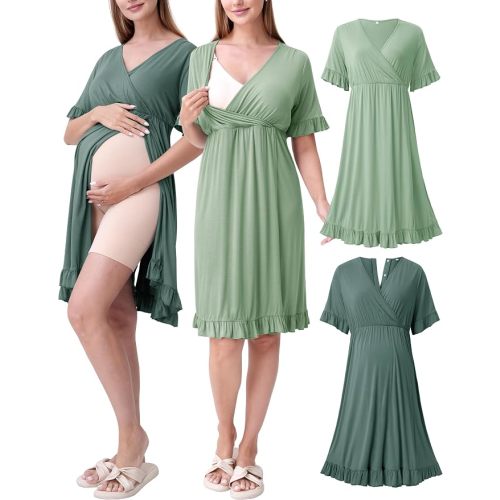 SUNNYBUY 2 PCS Maternity Hospital Labor Gown & Postpartum Nursing Dress Set