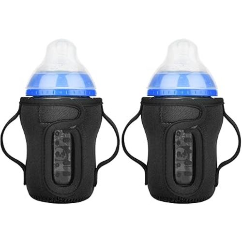 Beautyflier Glass Baby Bottle Sleeve Covers for 9oz Nature Baby Bottles with Dual Handle, 3.8mm Thicken Heat and Cold Retention Baby Bottle Sleeve (2 Black)