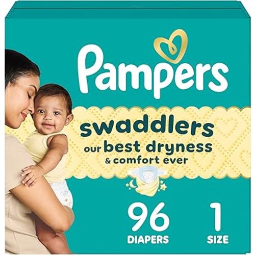 Pampers Swaddlers Diapers, Size S1, Absorbent, Keeps Baby Dry and Comfortable, Skin Safe Disposable Baby Diaper, 1 Pack (Count of 96)