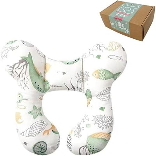 Baby Neck Pillows, Comfortable Baby Travel Head Neck Support Pillow for Car Seat Stroller Pushchair, Soft PP Cotton Travel Pillow for 0-2 Years Old Toddler Infant Newborn, Ocean