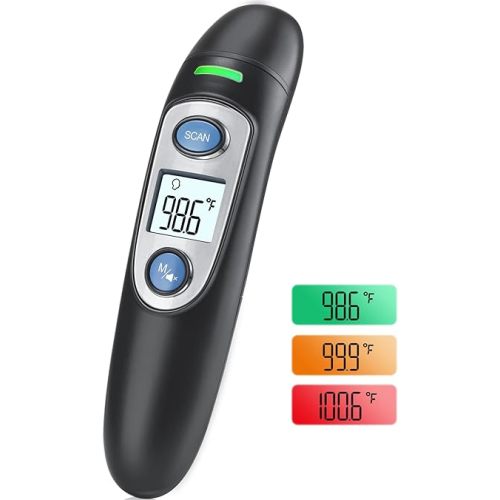 Infrared Thermometer for Adults,Forehead and Ear Thermometer for Fever, Babies, Children, Adults, Indoor and Outdoor Use (Black)